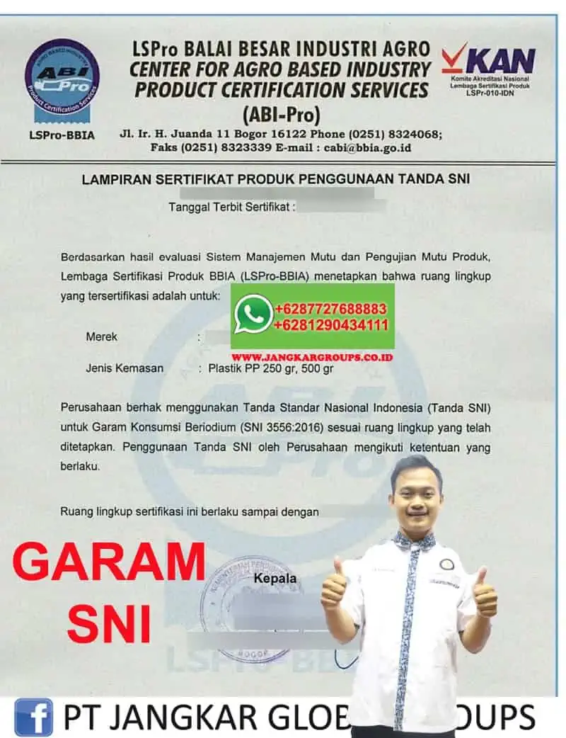 SERTIFIKAT SNI GARAM INDRAMAYU, HOME INDUSTRI PABRIK GARAM DAPUR BERYODIUM