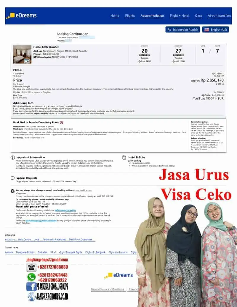 Contoh Bocking Ticket Ceko Untuk Persyaratan Visa Ceko