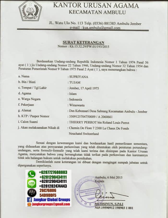 surat-keterangan-kua-jember, PERSYARATAN NIKAH DI SWISS