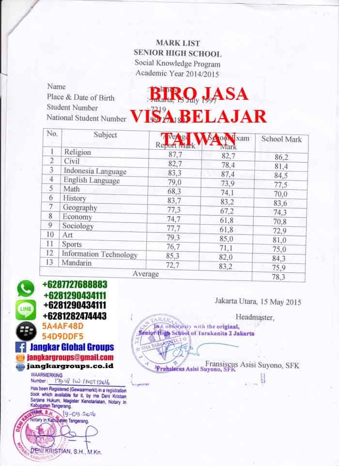 persyaratan study di taiwan