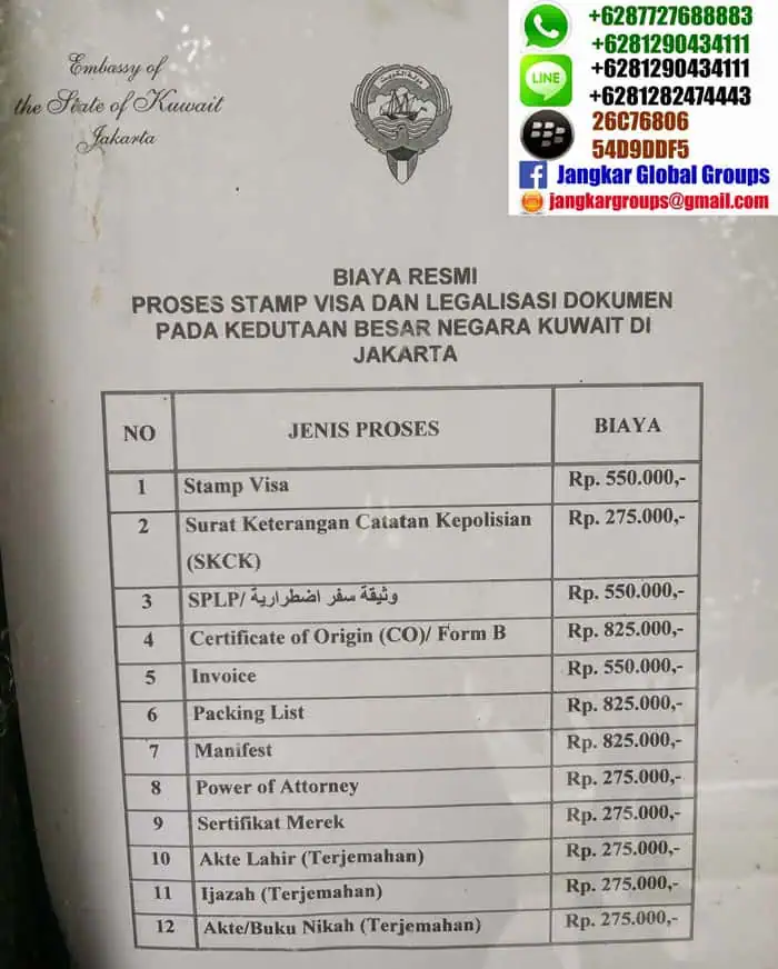 biaya visa dan legalisasi di kedutaan kuwait