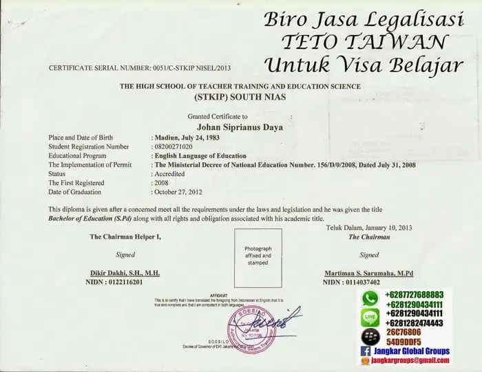 Legalisir Visa Belajar Di TETO Taiwan