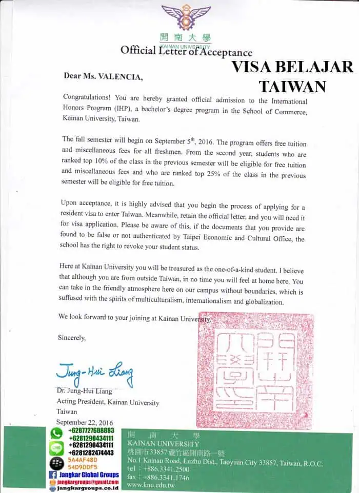 persyaratan study di taiwan