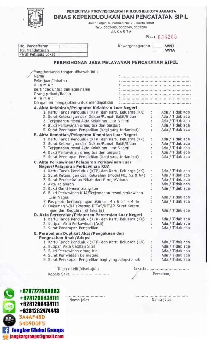 legalisasi permohonan jasa pelayanan Akte disdukcapil DKI Jakarta