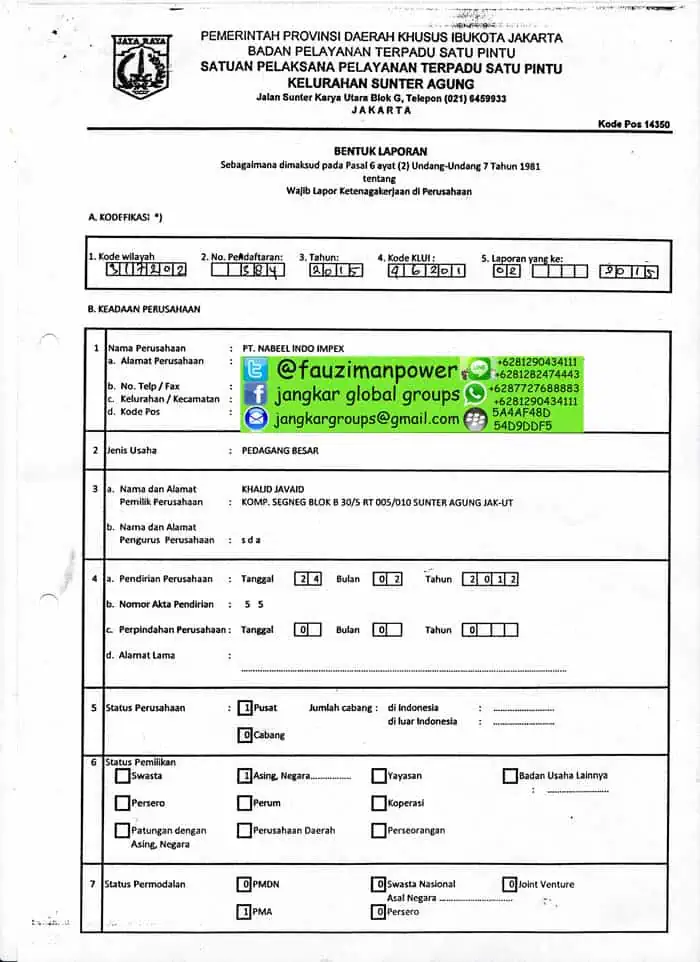 Contoh Wajib Lapor Perusahaan Untuk Perpanjangan RPTKA