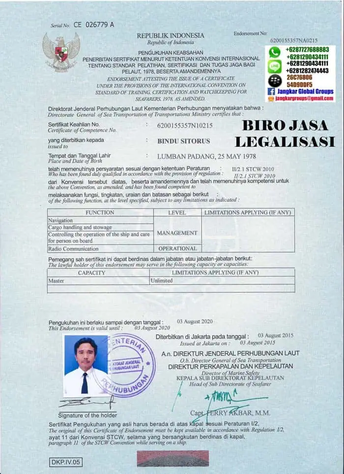 legalisir endorsemen ijazah pelaut kemenhub