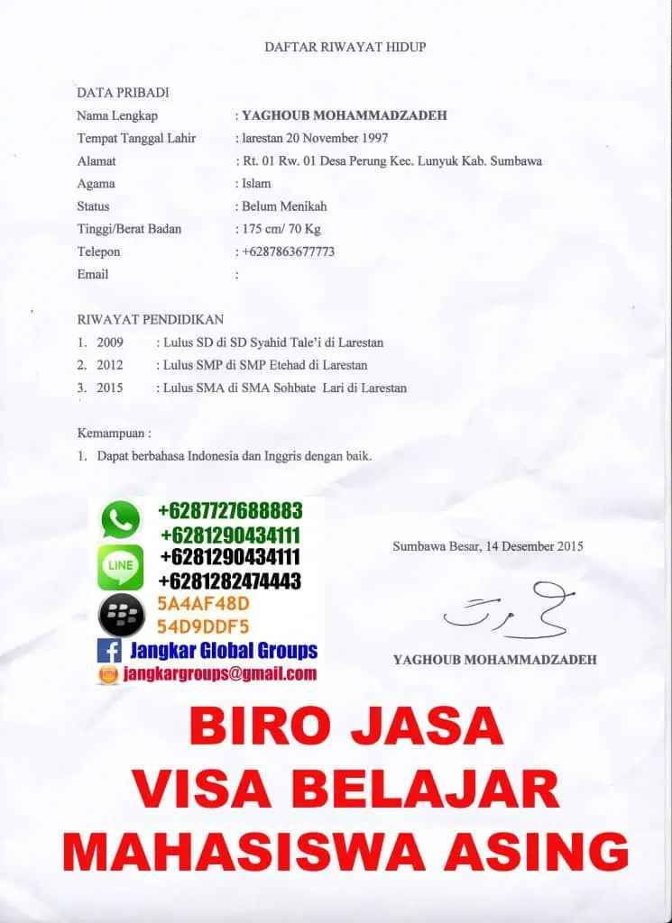 cv mahasiswa asing