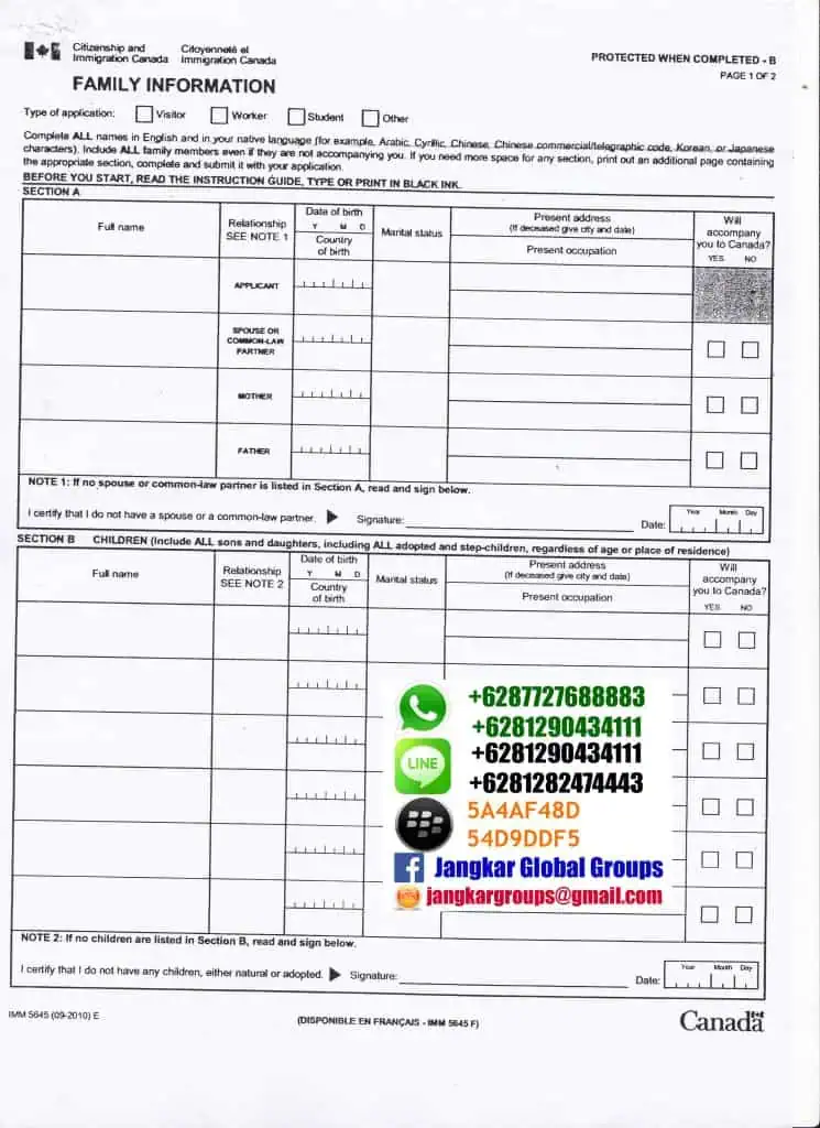 family information,Persyaratan Visa Canada