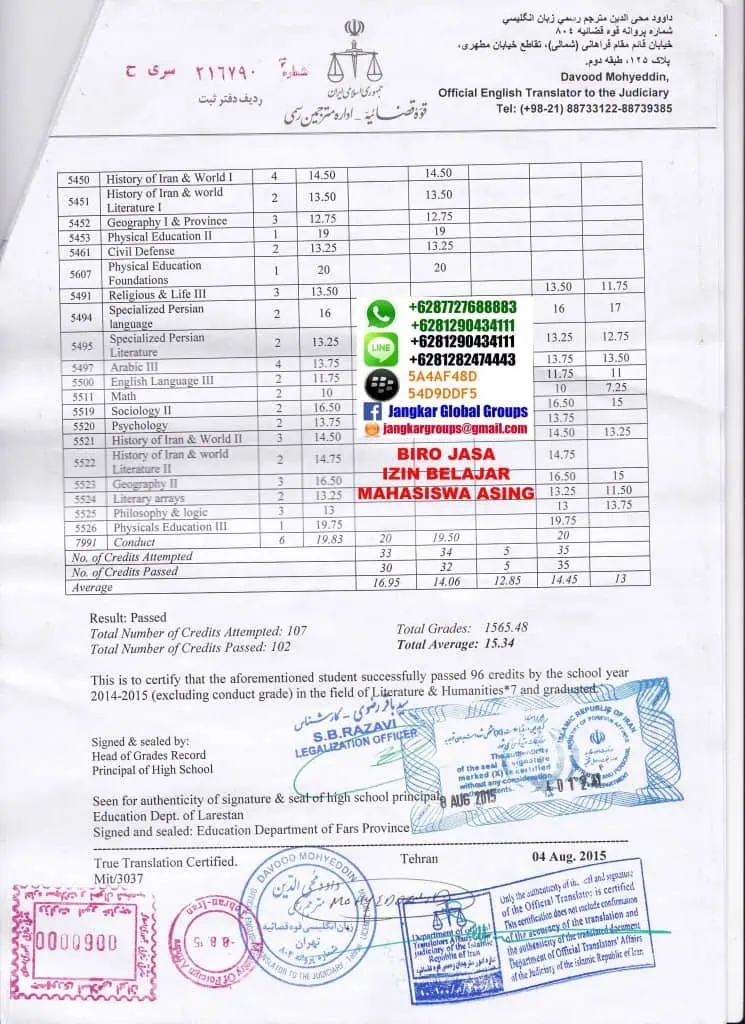 translate transkrip ijasah iran3