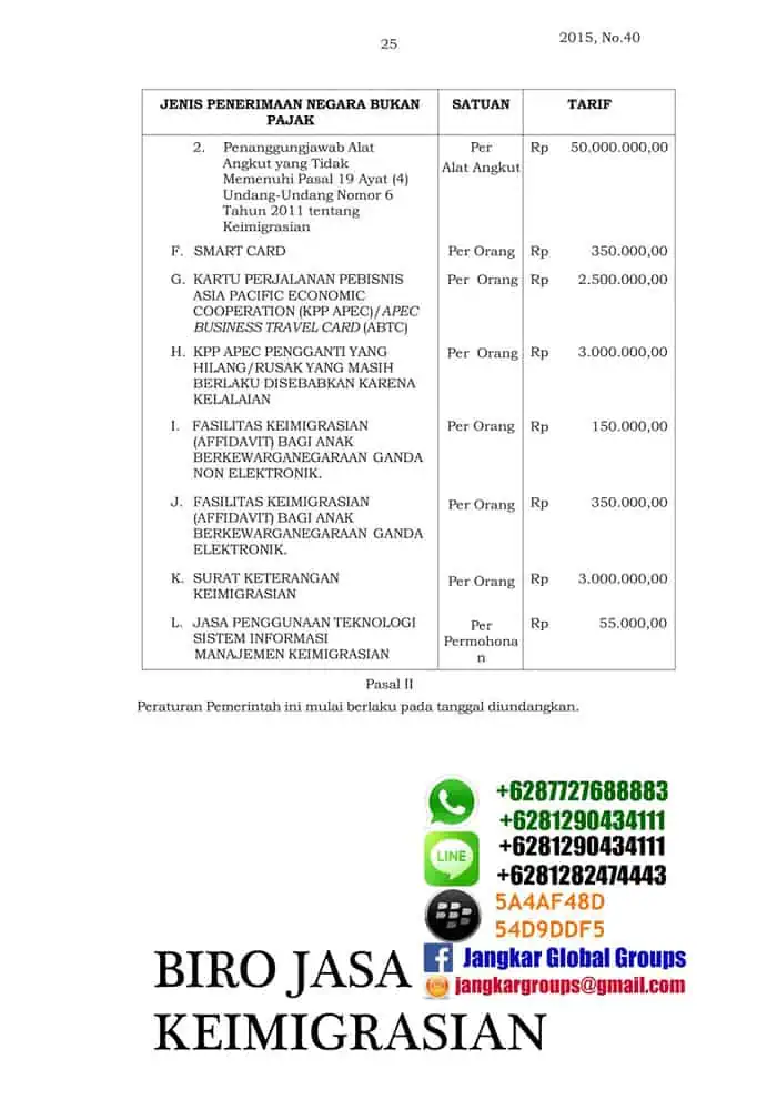 Biaya pelayanan keimigrasian