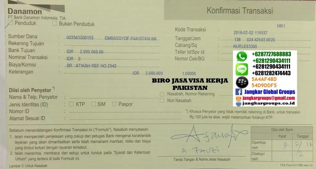 biaya visa kerja pakistan multiple