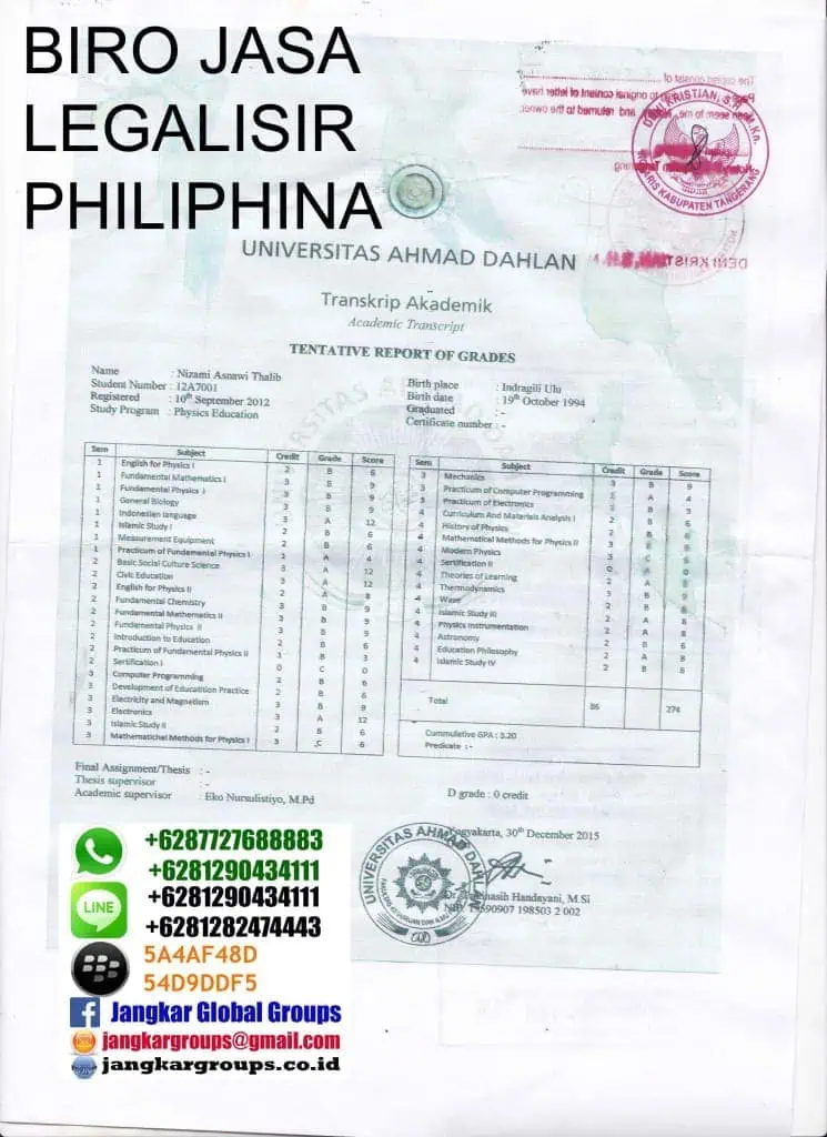 legalisir ijazah philipina