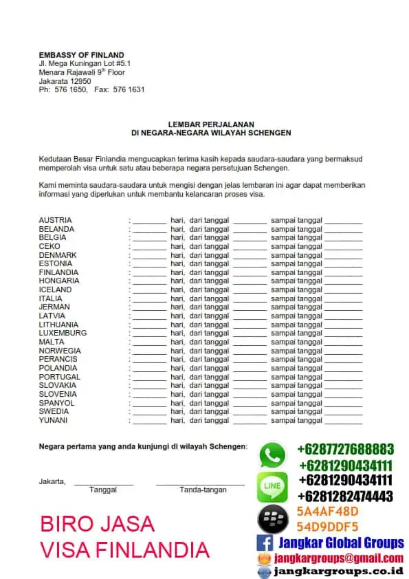 Schengen itinerary form new Persyaratan Visa Finlandia