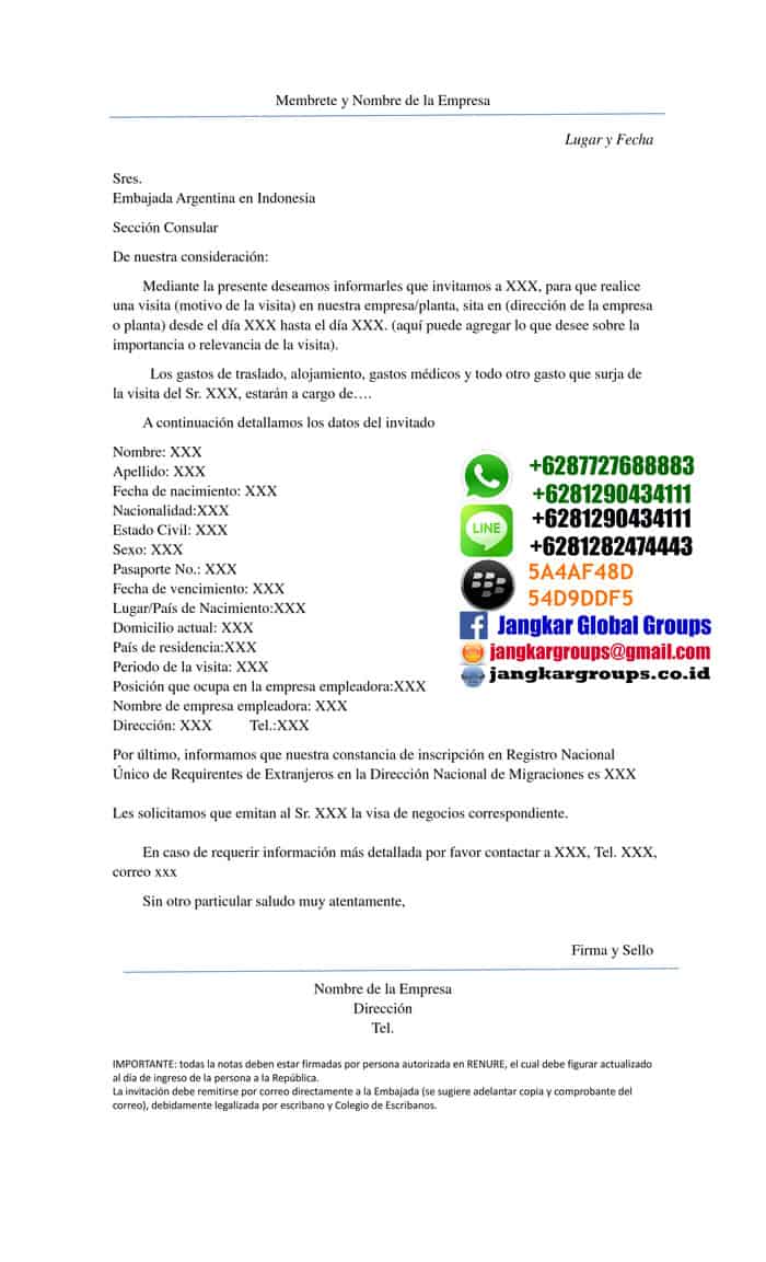 contoh surat invitation letter argentina - persyaratan visa argentina