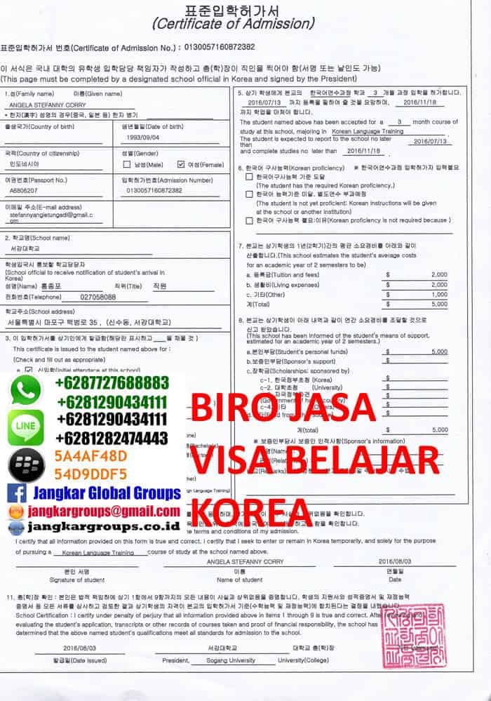 VISA PELATIHAN BAHASA KOREA