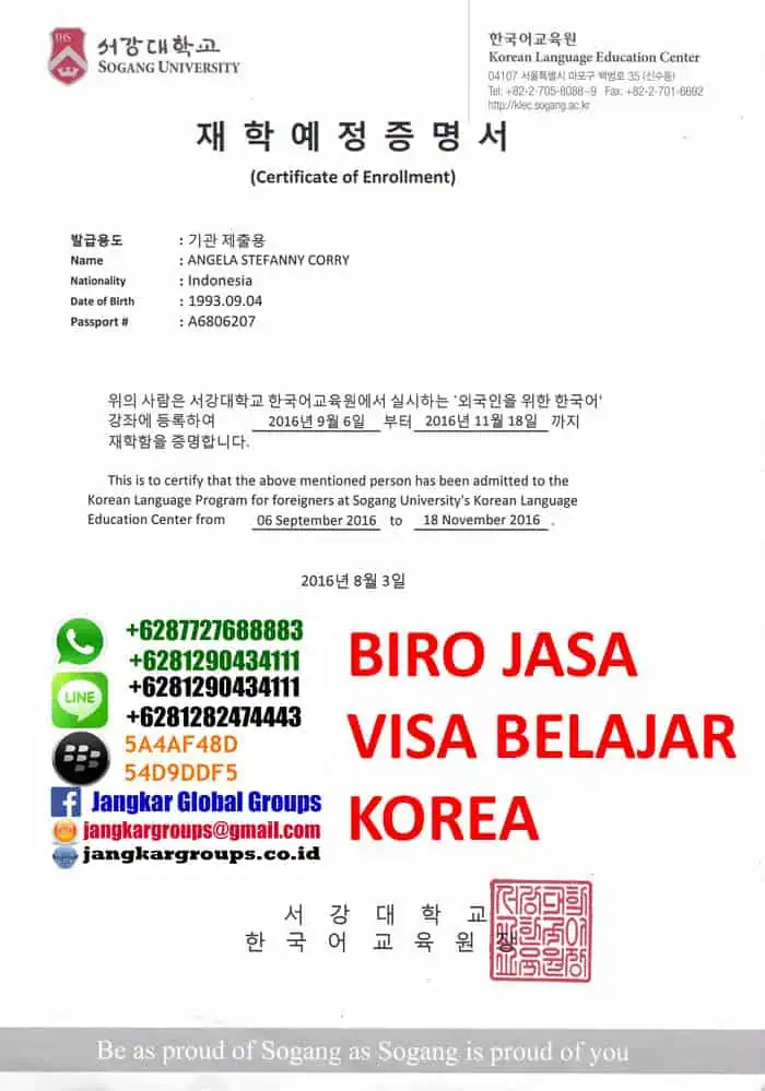 VISA PELATIHAN BAHASA KOREA