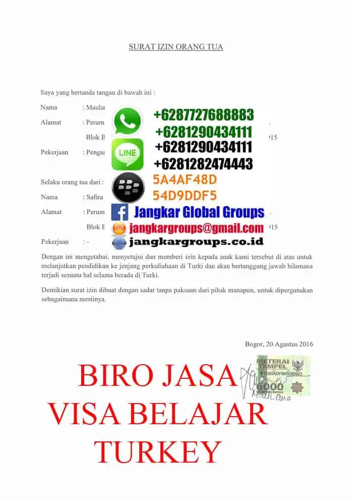 surat-izin-orang-tua,VISA BELAJAR BAHASA KE TURKI