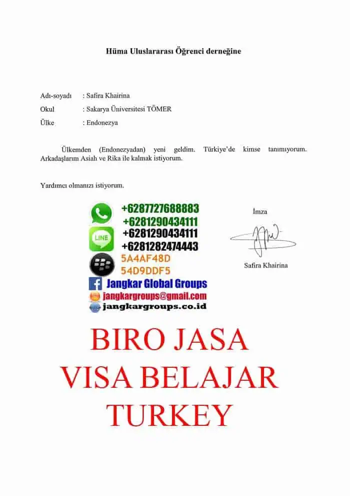 surat-pernyataan-akomodasi,VISA BELAJAR BAHASA KE TURKI