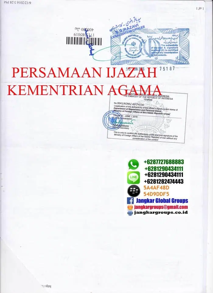 legalisir-kbri-iran,persamaan ijazah di kemenag