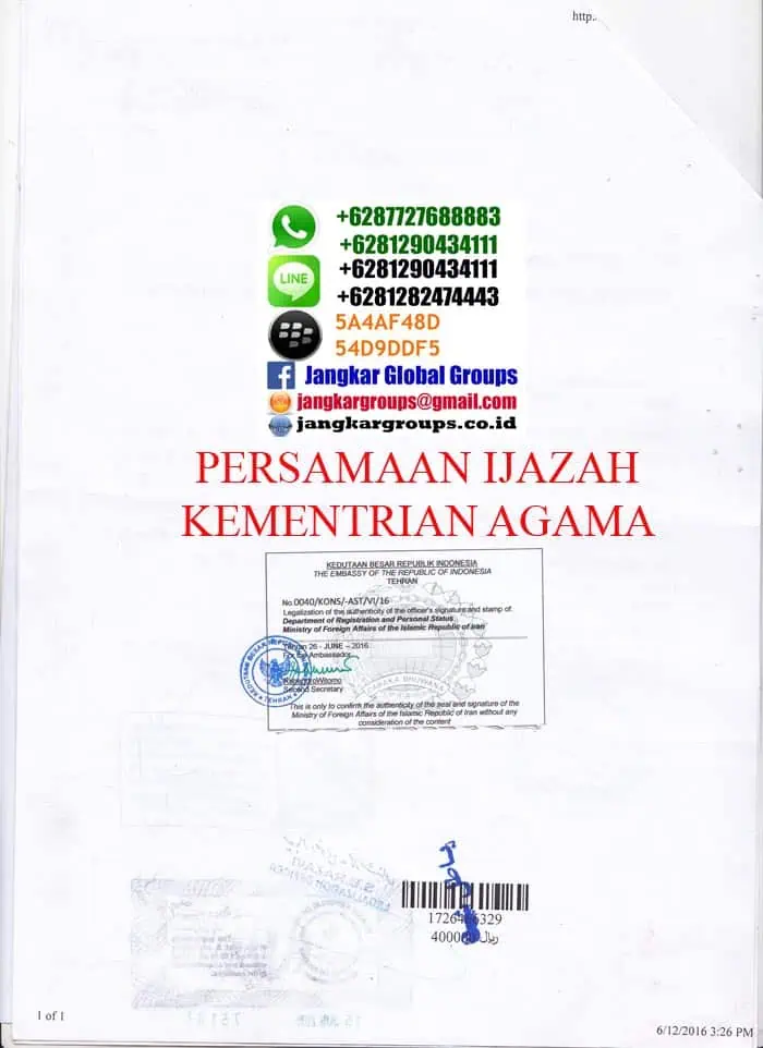 legalisir-kbri-tehran,persamaan ijazah di kemenag