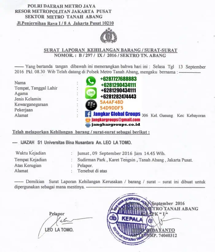 surat-lapor-polisi,Persyaratan Legalisir Ijazah Hilang