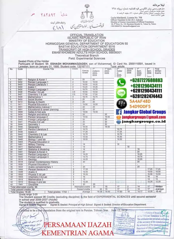 terjemah-transkrip-iran,persamaan ijazah di kemenag