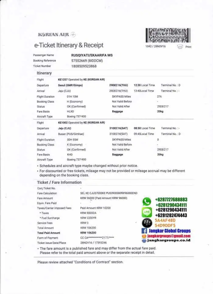 Tiket persyaratan visa turis korea