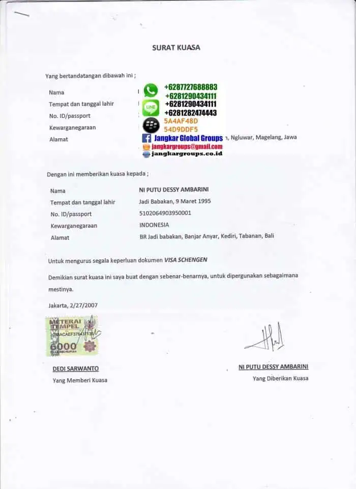 surat kuasa visa italy transit untuk pelaut VISA ITALY