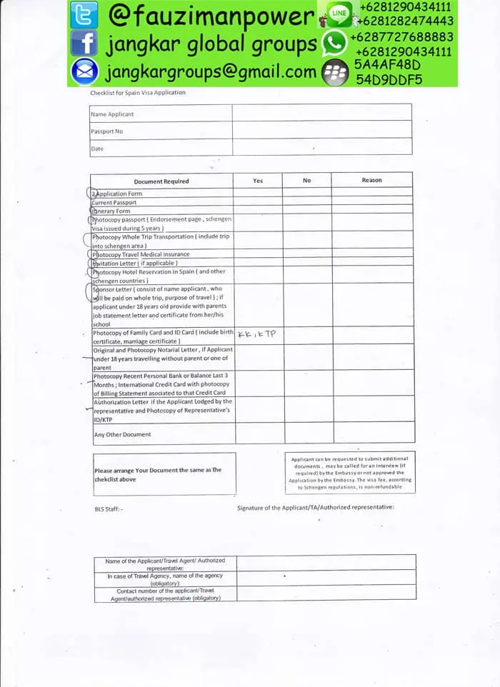 Checklist visa turis holiday spanyol