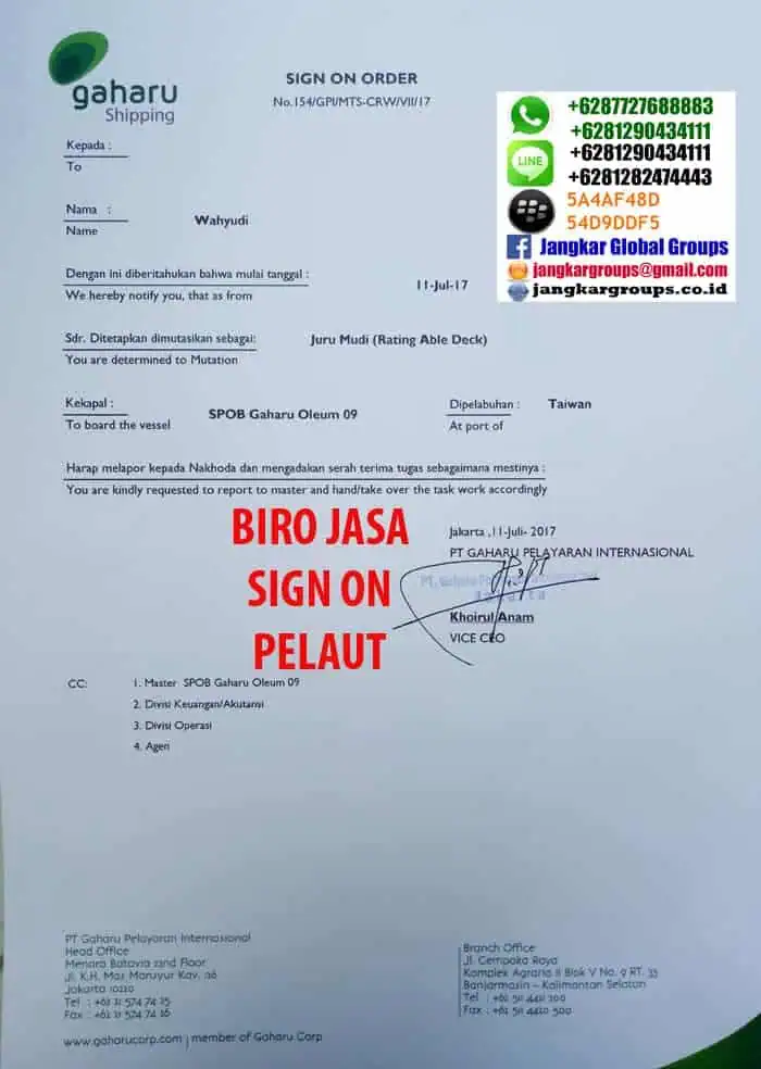 PERSYARATAN SIGN ON PASPORT PELAUT