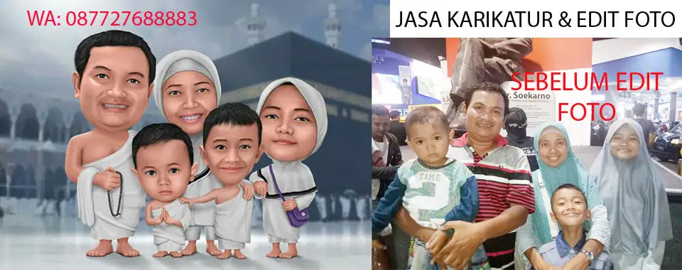 JASA EDIT FOTO KARIKATUR paket promosi haji dan umroh