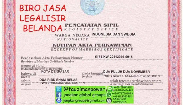 biro jasa legalisir lapor perkawinan di kedutaan belanda