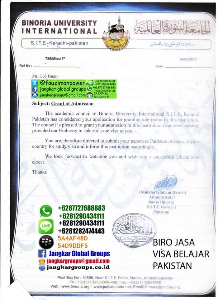 binoria university international pakistan,Persyaratan visa belajar ke Pakistan