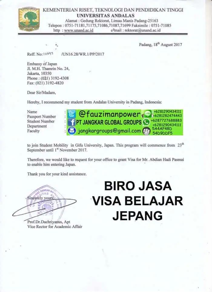 Surat permohonan visa jepang