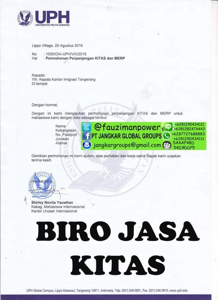 Tahap pengurusan KITAS - Mengajukan permohonan kepada kepala imigrasi setempat