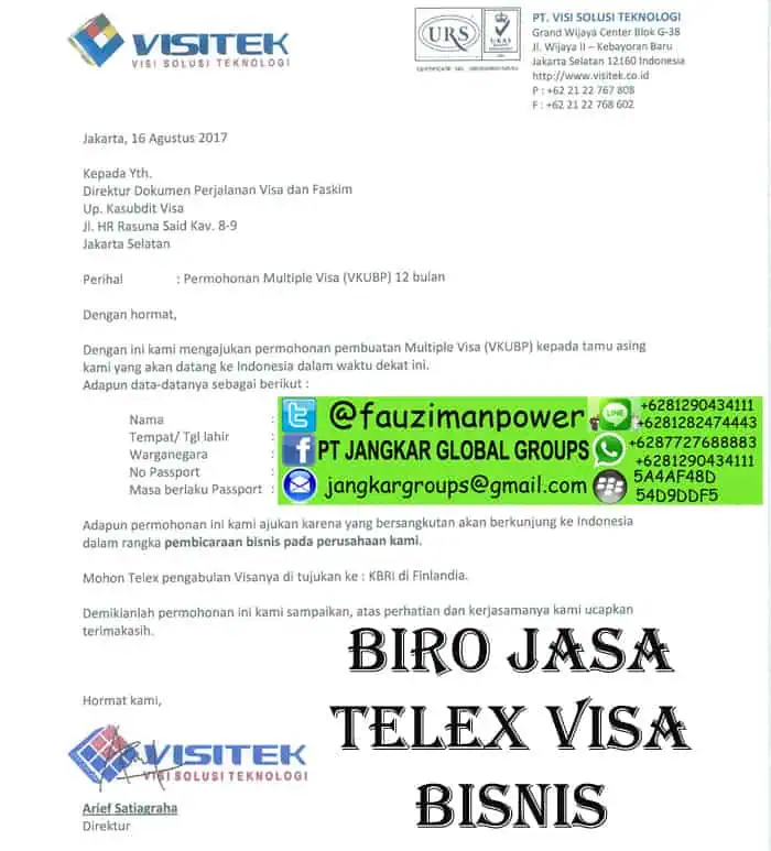 contoh surat permohonan telex visa bisnis