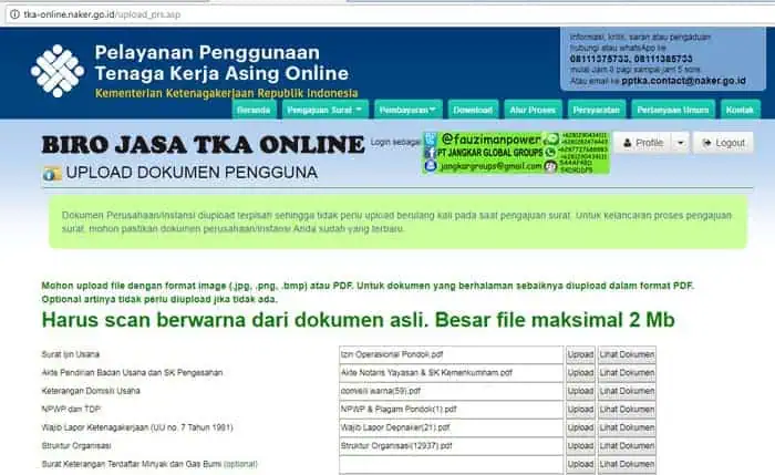 upload dokumen pengguna TKA online