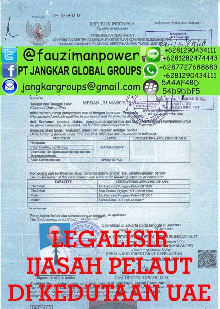 Legalisir ijasah Pelaut UAE, legalisasi ijazah perhubungan laut