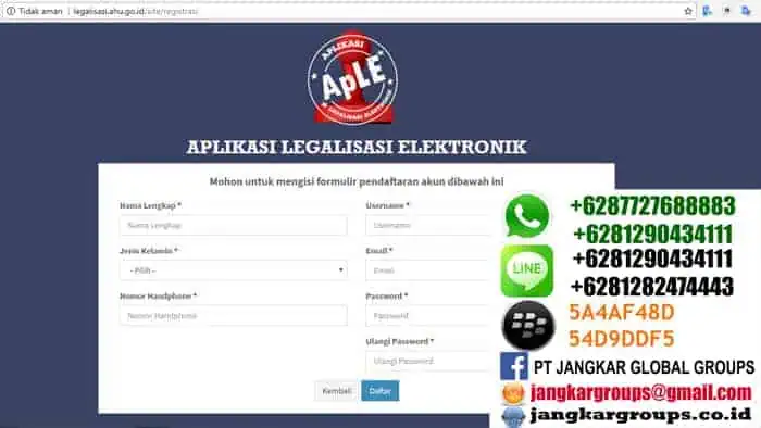 formulir pendaftaran akun aplikasi legalisasi elektronik Legalisir Kemenkumham Online