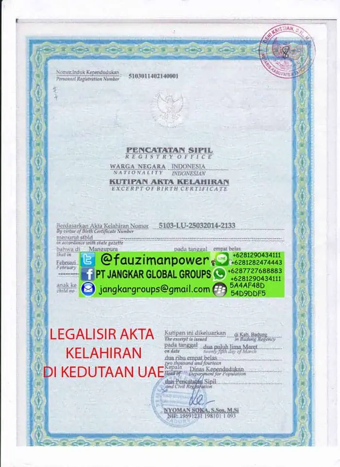 legalisir akta kelahiran di kedutaan uae