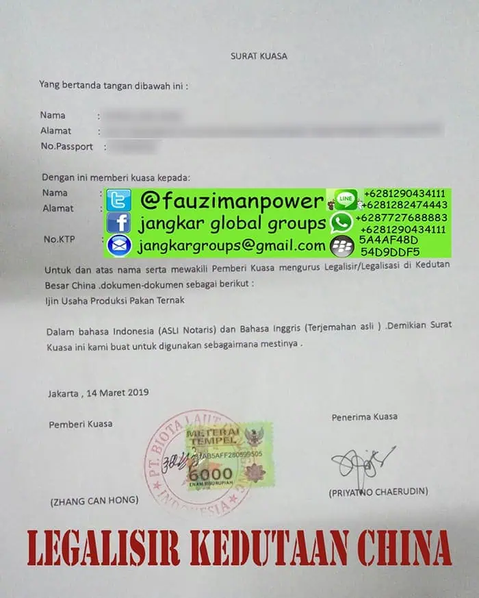 Contoh surat kuasa legalisir china