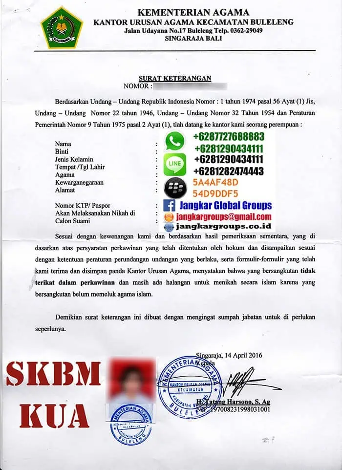 Surat Keterangan Belum Menikah KUA , Persyaratan SKBM Disdukcapil