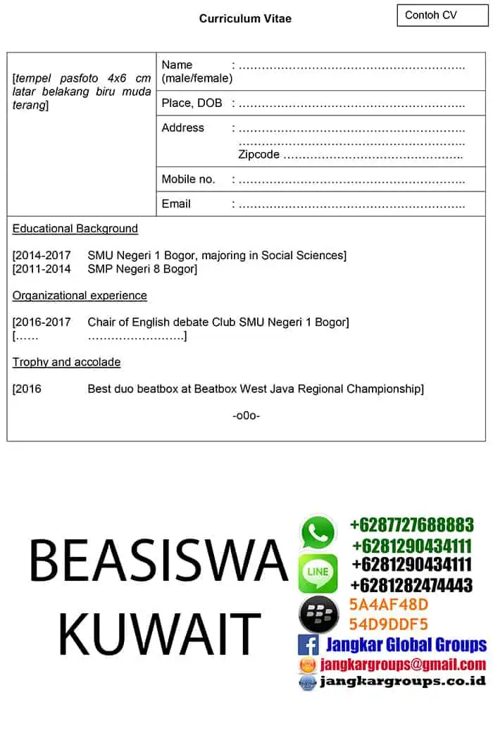 Contoh cv beasiswa kuwait university