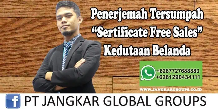 Penerjemah tersumpah Certificate Free Sales Kedutaan Belanda