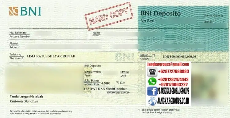 Contoh Sertifikat Deposito Bank BNI