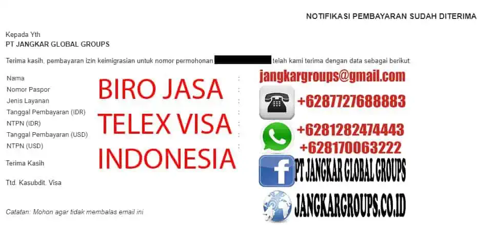 Notifikasi pembayaran visa Indonesia