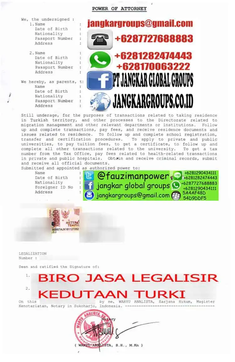 LEGALISIR POWER OF ATTORNEY KEDUTAAN TURKI