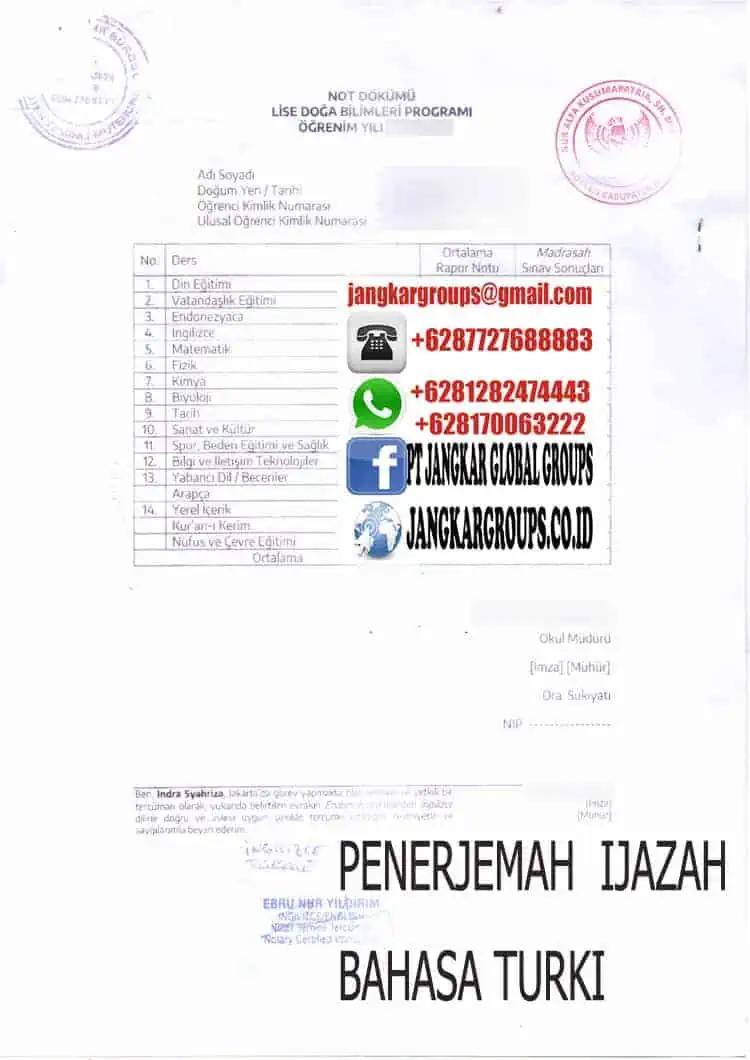 PENERJEMAH IJAZAH BAHASA TURKI