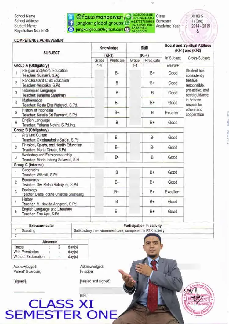 Jasa Legalisir Raport Siswa Class XI Semester One