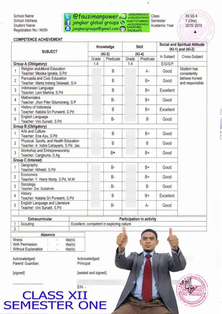 Jasa Legalisir Raport Siswa Class XII Semester One